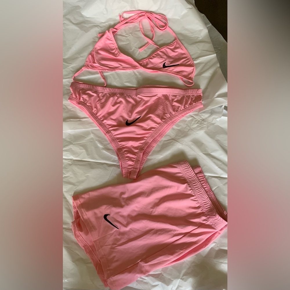 Nike Women's Pink Bikini and Shorts Set